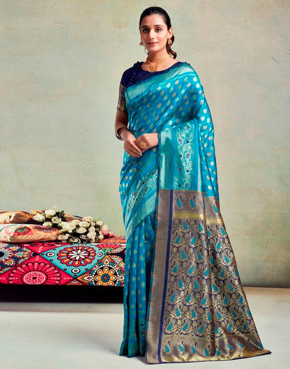 B1G1 Blue Silk Woven Saree