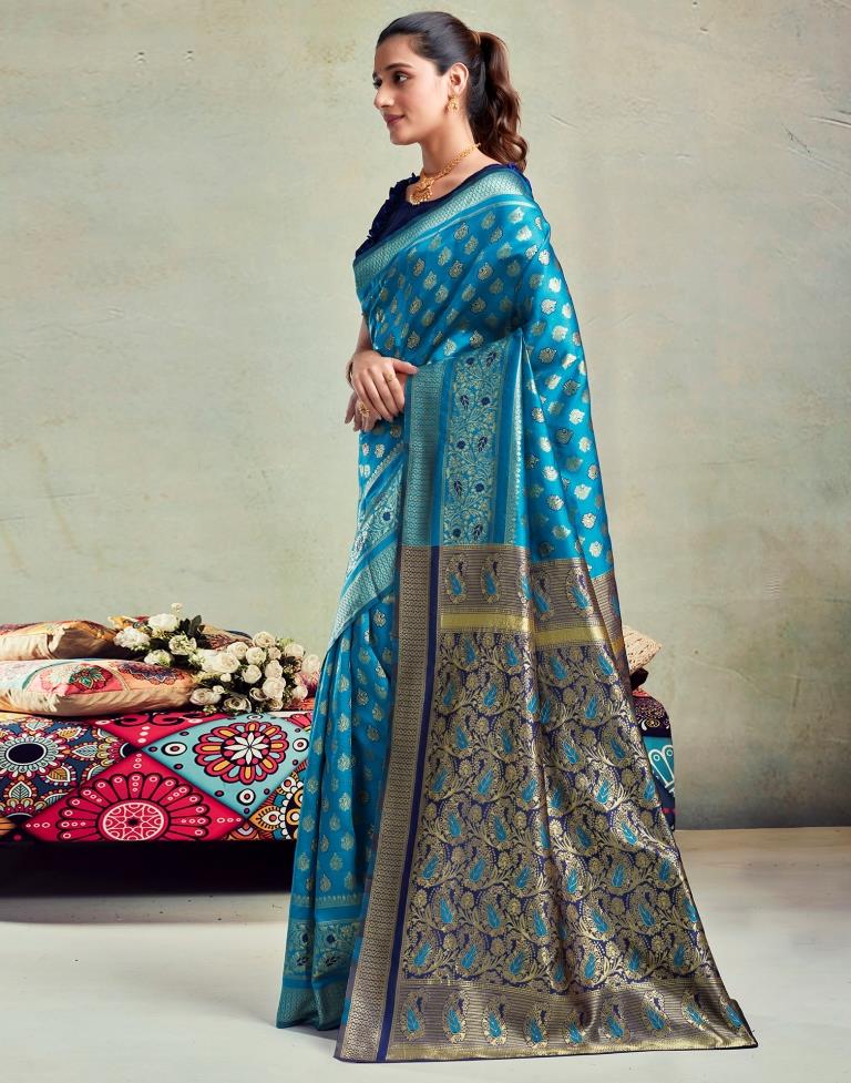 B1G1 Blue Silk Woven Saree