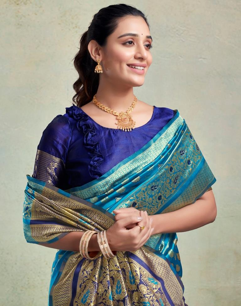 B1G1 Blue Silk Woven Saree