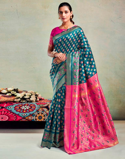 Teal Blue Silk Woven Saree