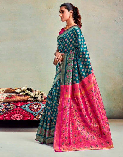 Teal Blue Silk Woven Saree