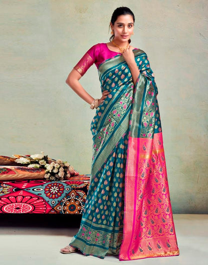 Teal Blue Silk Woven Saree