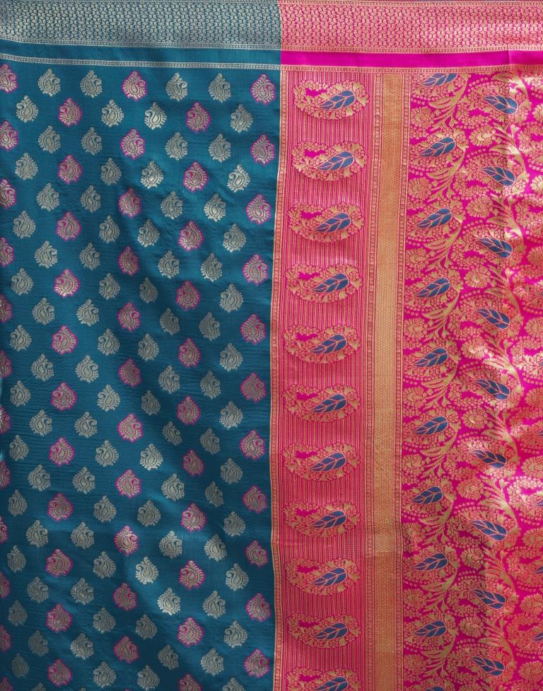 Teal Blue Silk Woven Saree