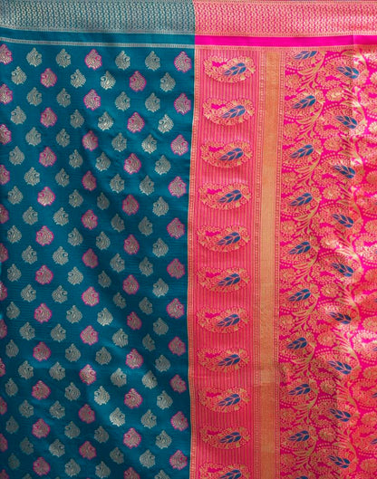 Teal Blue Silk Woven Saree