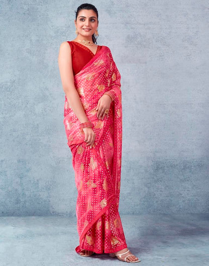 Red Lycra Printed  Saree