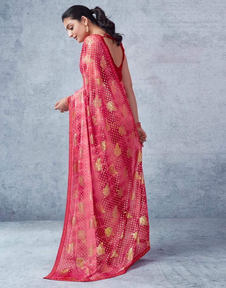 Red Lycra Printed  Saree