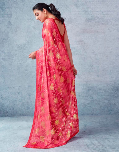 Red Lycra Printed  Saree