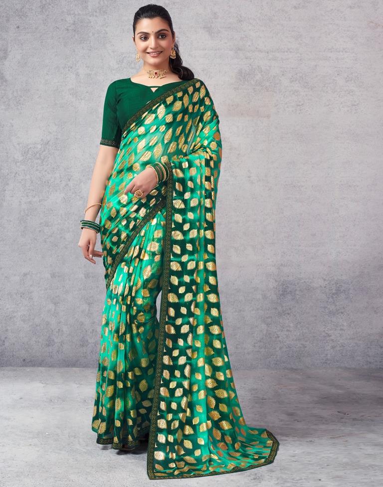 Turquoise Lycra Printed  Saree