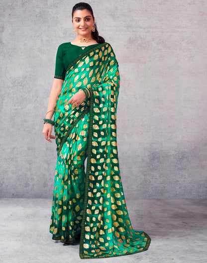 Turquoise Lycra Printed  Saree