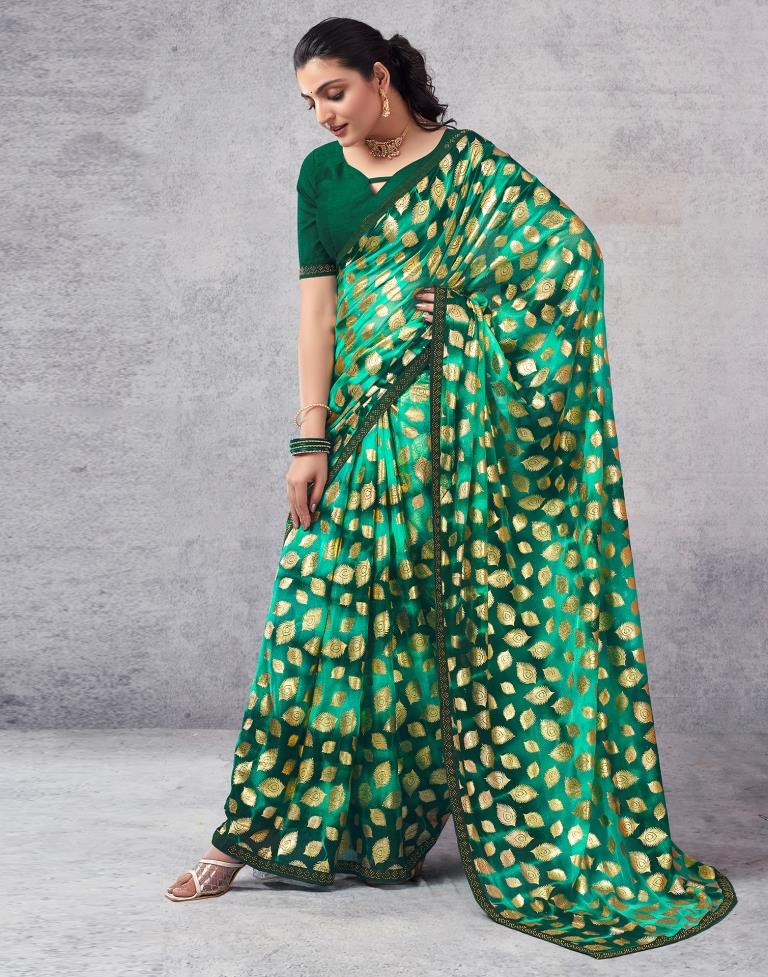 Turquoise Lycra Printed  Saree