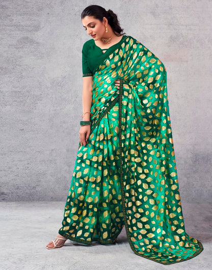 Turquoise Lycra Printed  Saree