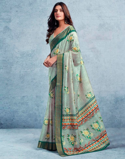 Dusty Green Silk Printed  Saree