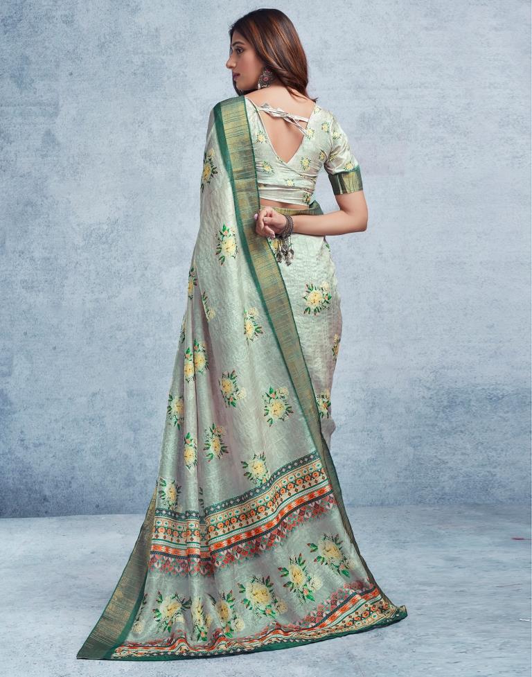 Dusty Green Silk Printed  Saree