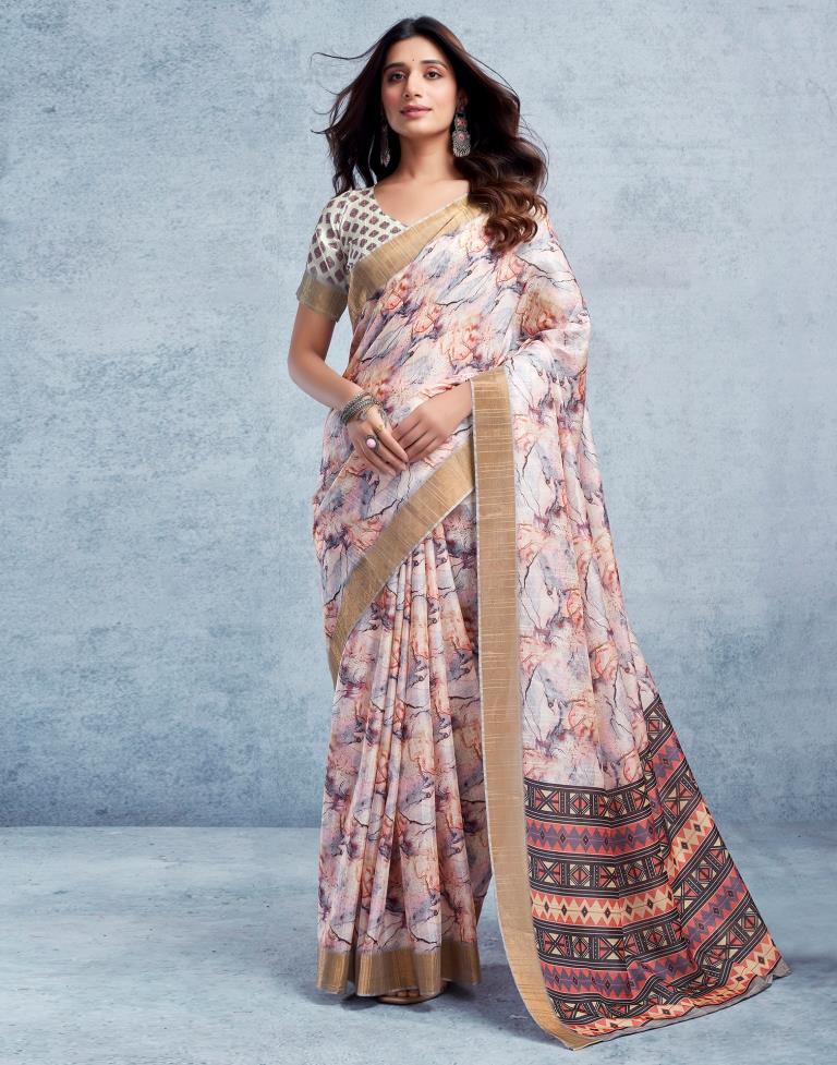 Light Pink Silk Printed  Saree