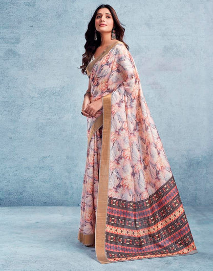 Light Pink Silk Printed  Saree