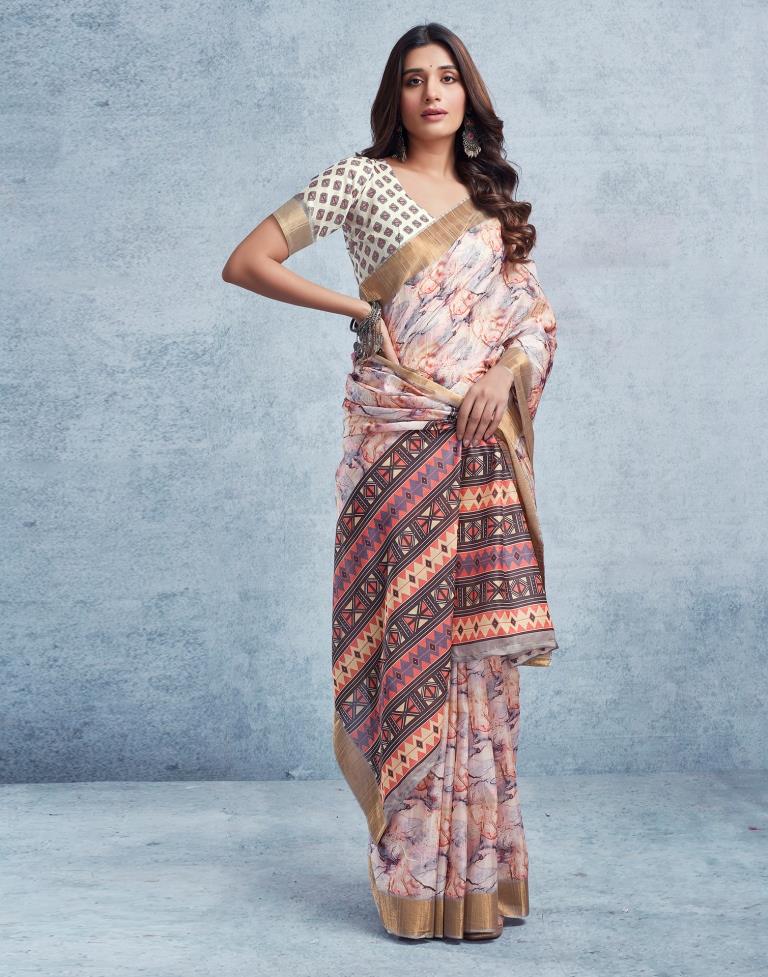 Light Pink Silk Printed  Saree