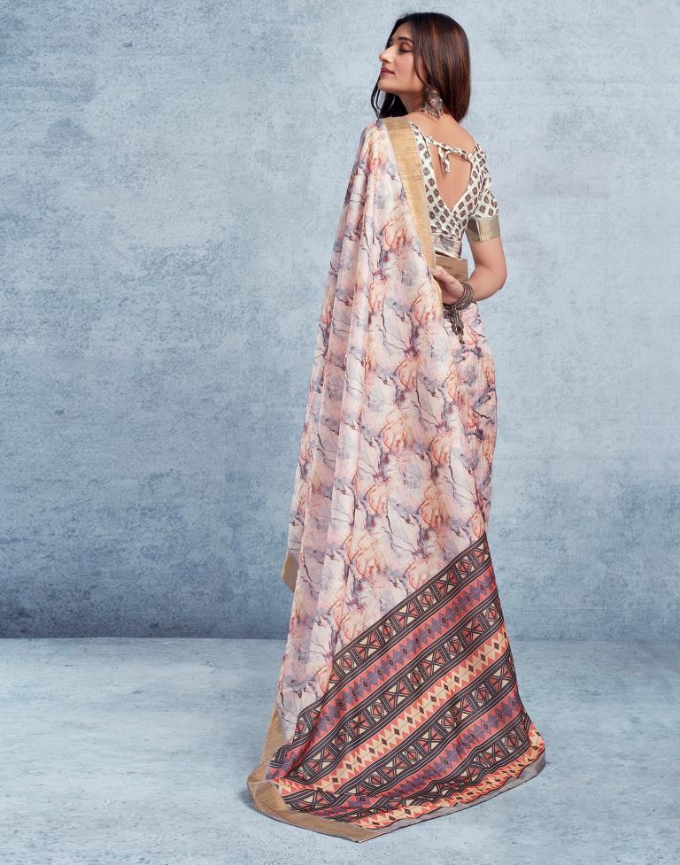 Light Pink Silk Printed  Saree