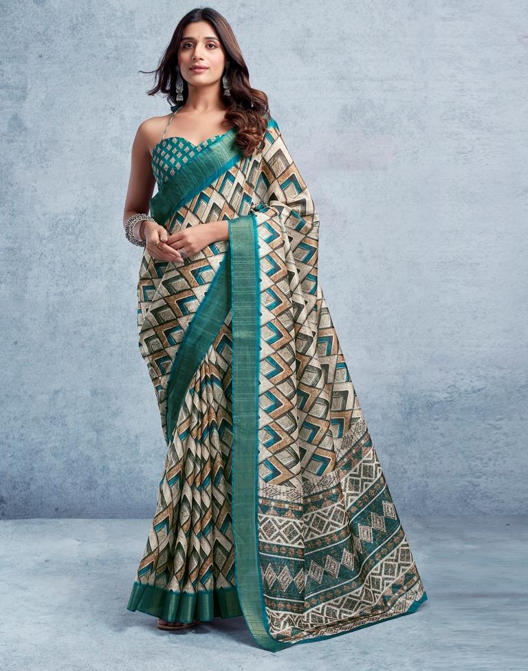 Rama Green Silk Printed  Saree