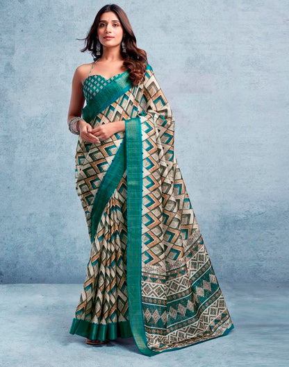 Rama Green Silk Printed  Saree