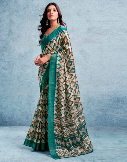 Rama Green Silk Printed  Saree