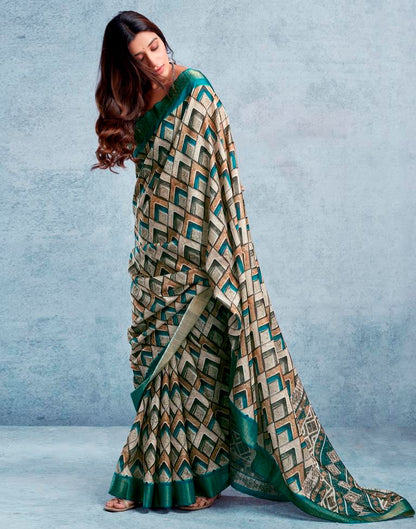 Rama Green Silk Printed  Saree