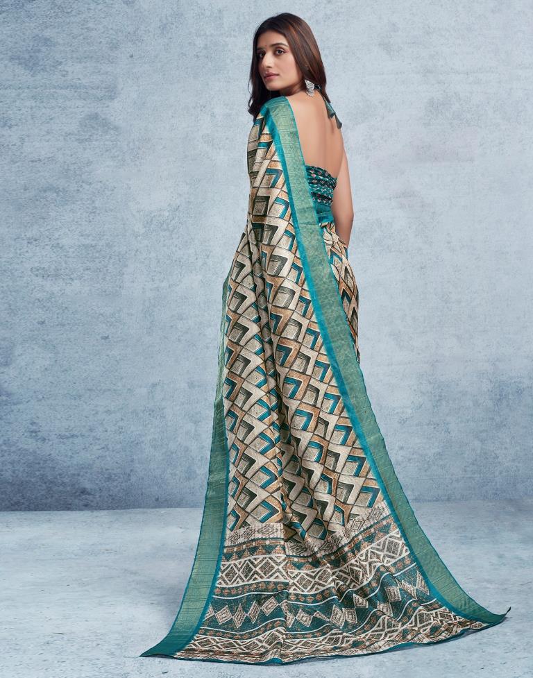 Rama Green Silk Printed  Saree