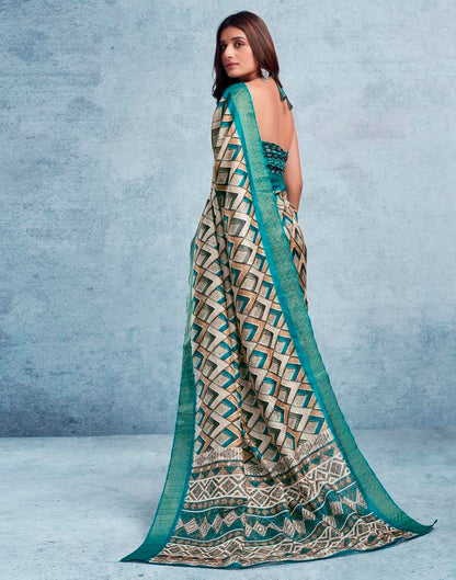 Rama Green Silk Printed  Saree