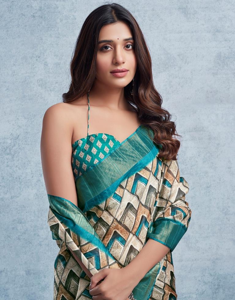 Rama Green Silk Printed  Saree