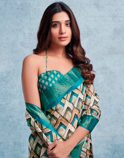 Rama Green Silk Printed  Saree