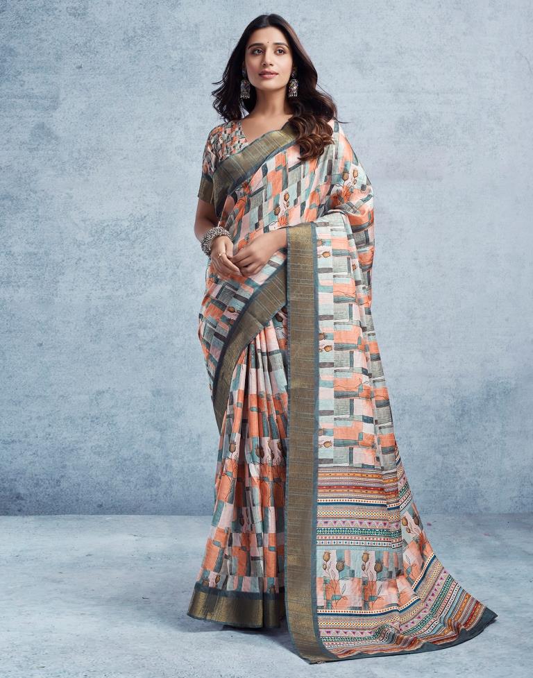 Multicolour Silk Printed  Saree