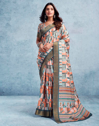 Multicolour Silk Printed  Saree