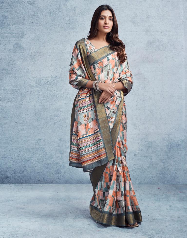 Multicolour Silk Printed  Saree