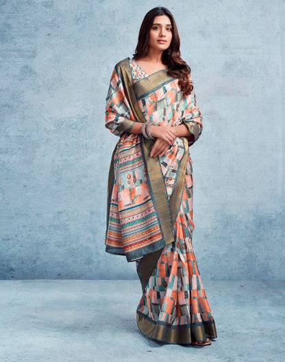 Multicolour Silk Printed  Saree