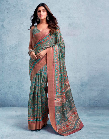 Grey Silk Printed  Saree