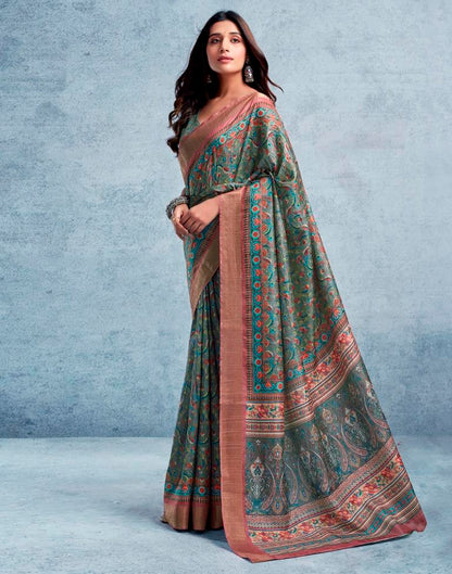 Grey Silk Printed  Saree