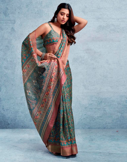 Grey Silk Printed  Saree