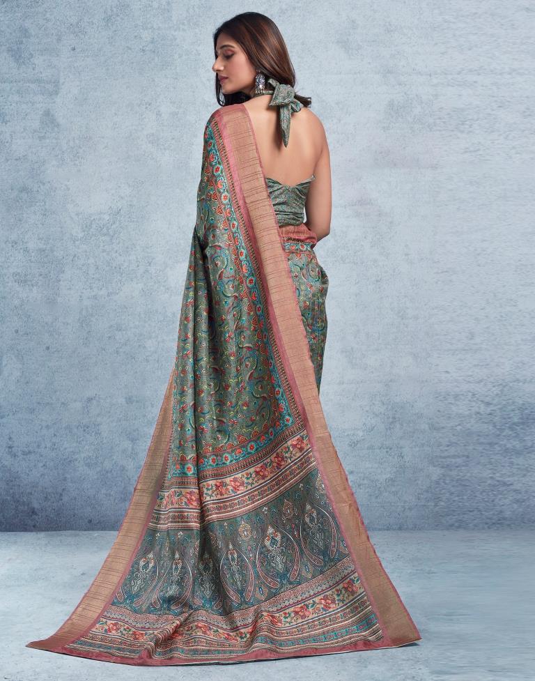 Grey Silk Printed  Saree