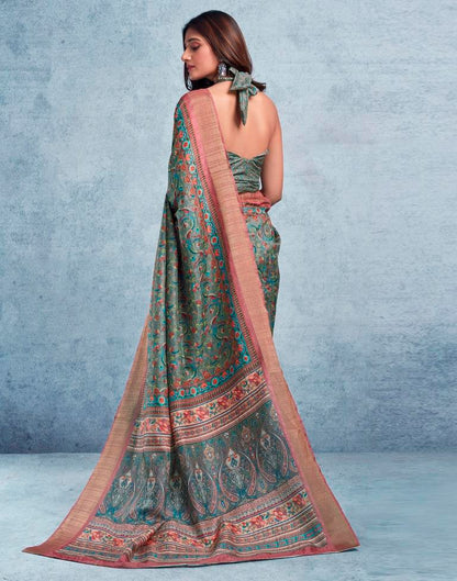 Grey Silk Printed  Saree