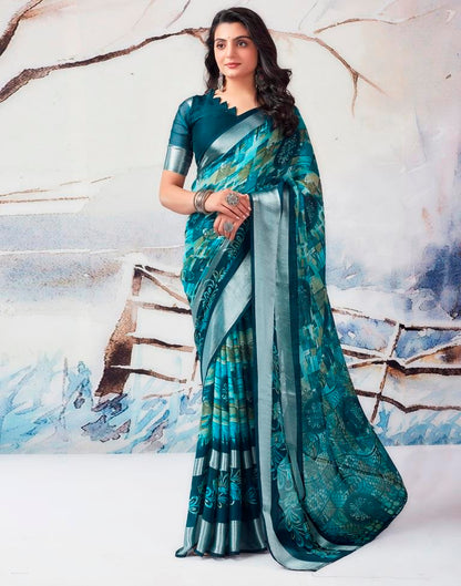 Blue Chiffon Printed  Saree