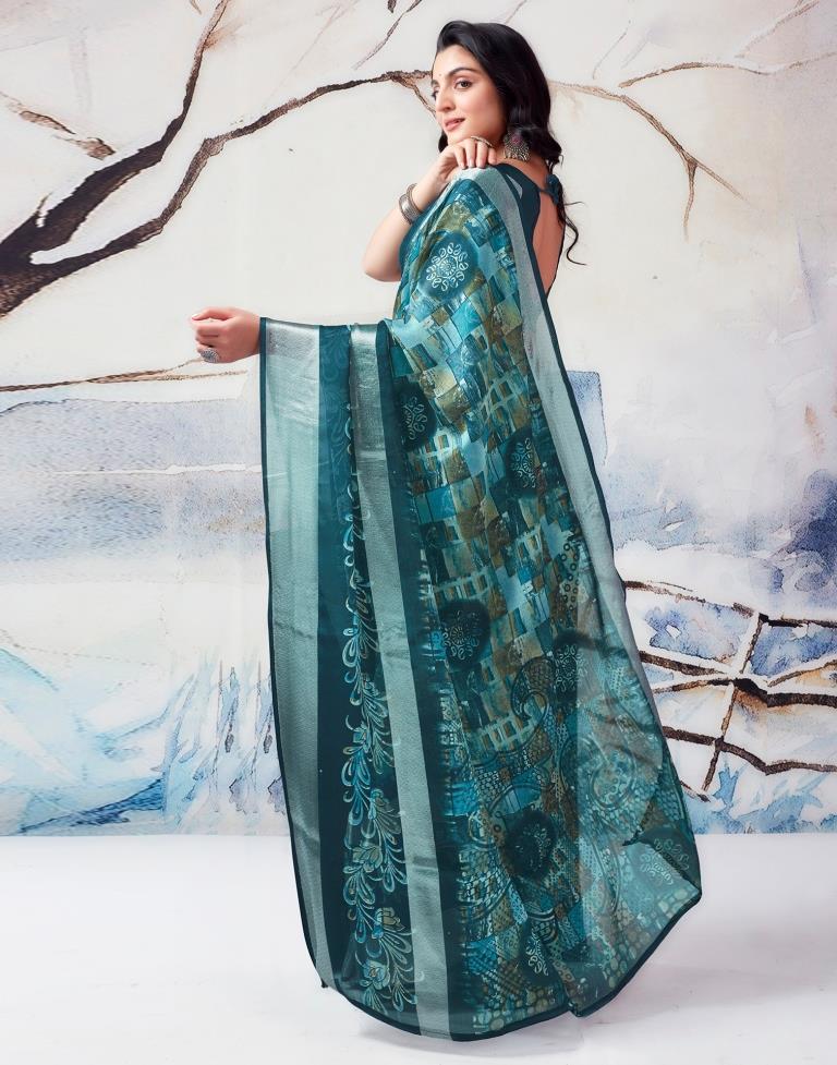 Blue Chiffon Printed  Saree