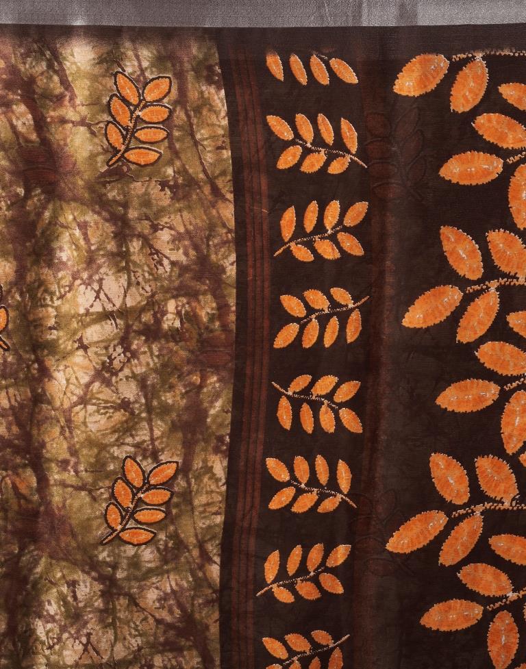 Brown Chiffon Printed  Saree