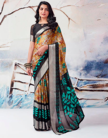 Yellow &amp; Multicolour Chiffon Printed  Saree