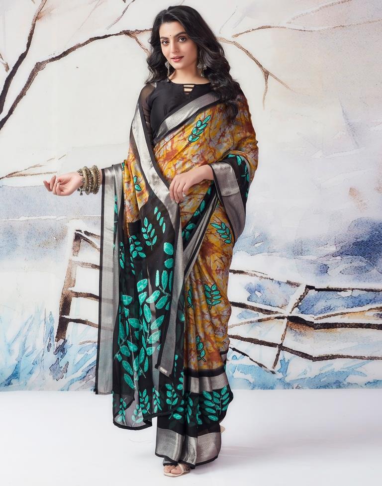 Yellow &amp; Multicolour Chiffon Printed  Saree