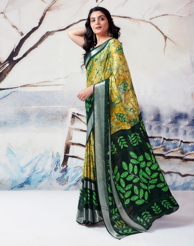 Turmeric Chiffon Printed  Saree