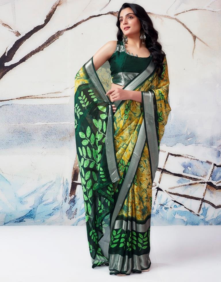 Turmeric Chiffon Printed  Saree