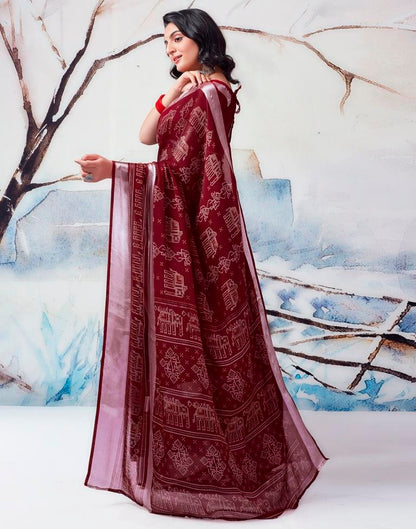 Maroon Chiffon Printed  Saree