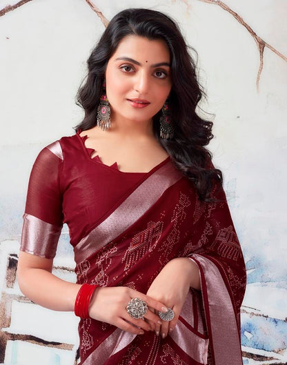 Maroon Chiffon Printed  Saree