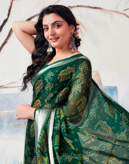 Dark Green Chiffon Printed  Saree