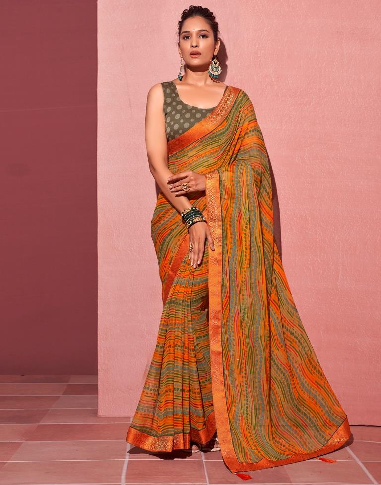 Orange Chiffon Printed Saree