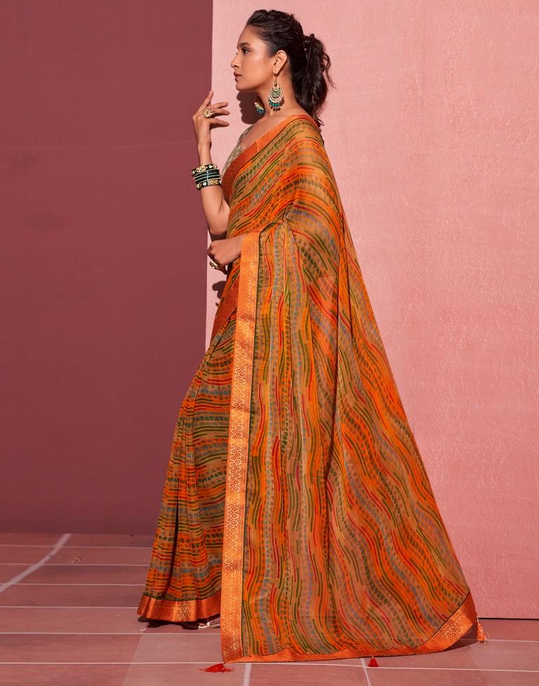 Orange Chiffon Printed Saree